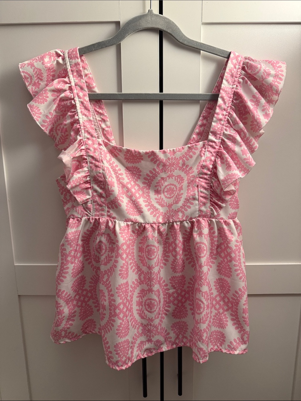 SHEIN Pink Printed Ruffle Strap Peplum Top